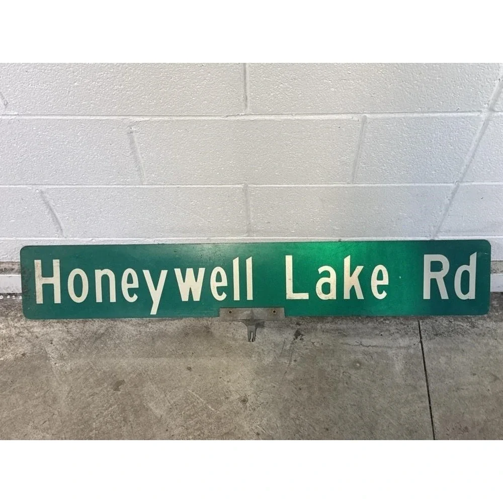 Vintage Green Metal Street Sign Honeywell Lake Rd Reflective